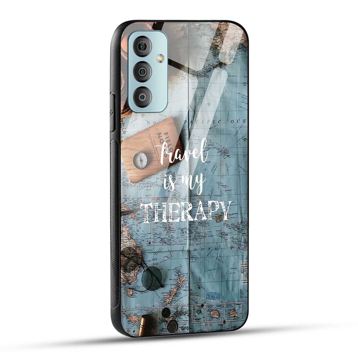 Samsung Galaxy F23 5G Back Cover Travel Is My Therapy Printed Glass Case