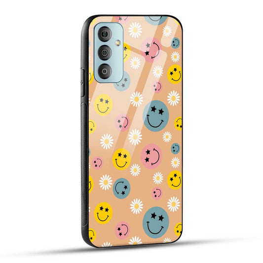 Samsung Galaxy F23 5G Back Cover Smiley And Flowers Printed Glass Case