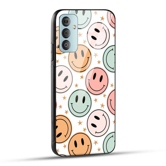 Samsung Galaxy F23 5G Back Cover Smiling Flowers And Stars Printed Glass Case