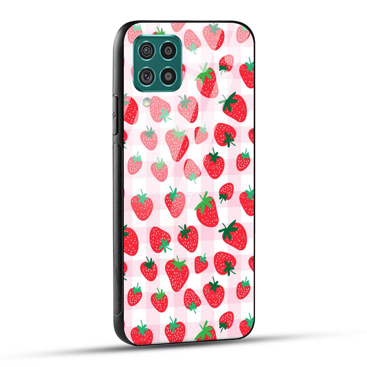 Samsung Galaxy F62 Back Cover Doodle Of Strawberries Printed Glass Case
