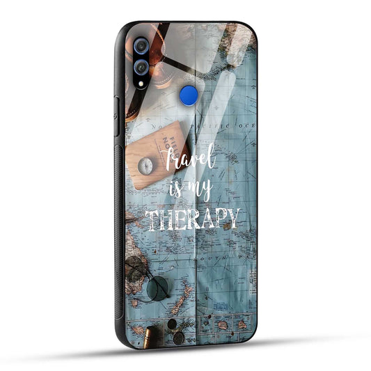 Honor 8X Back Cover Travel Is My Therapy Printed Glass Case