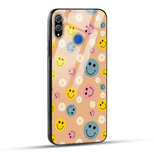 Honor 8X Back Cover Smiley And Flowers Printed Glass Case