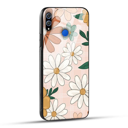 Honor 8X Back Cover Retro Flower Art Printed Glass Case