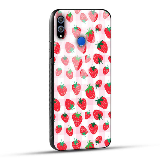 Honor 8X Back Cover Doodle Of Strawberries Printed Glass Case