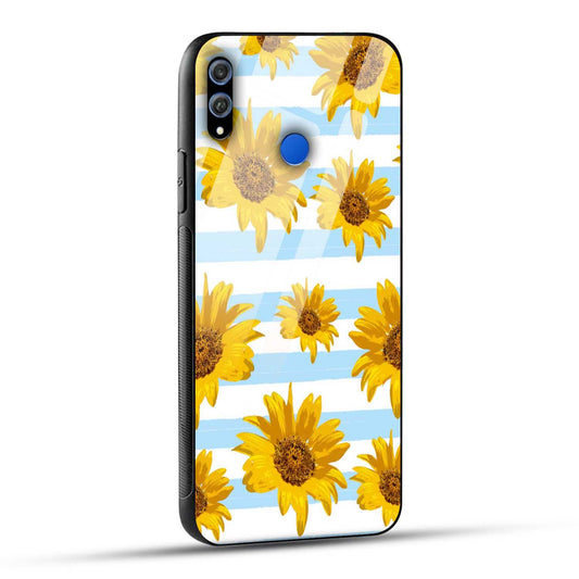 Honor 8X Back Cover Beautiful Sunflower Doodle Printed Glass Case