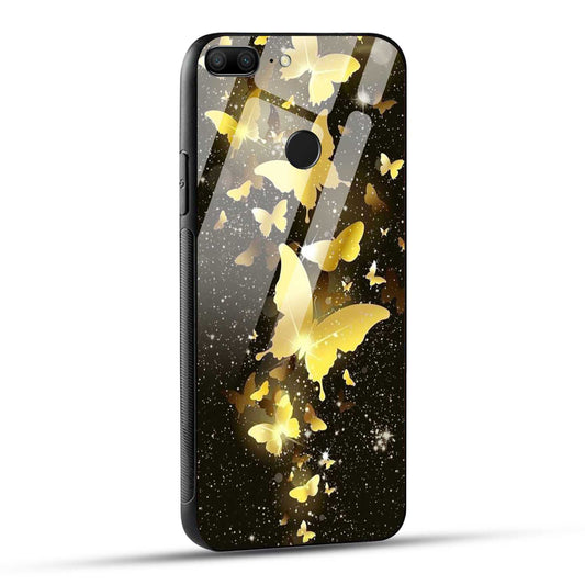 Honor 9 Lite Back Cover Golden Butterfly Printed Glass Case