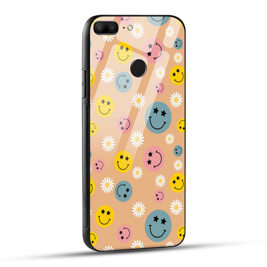 Honor 9 Lite Back Cover Smiley And Flowers Printed Glass Case