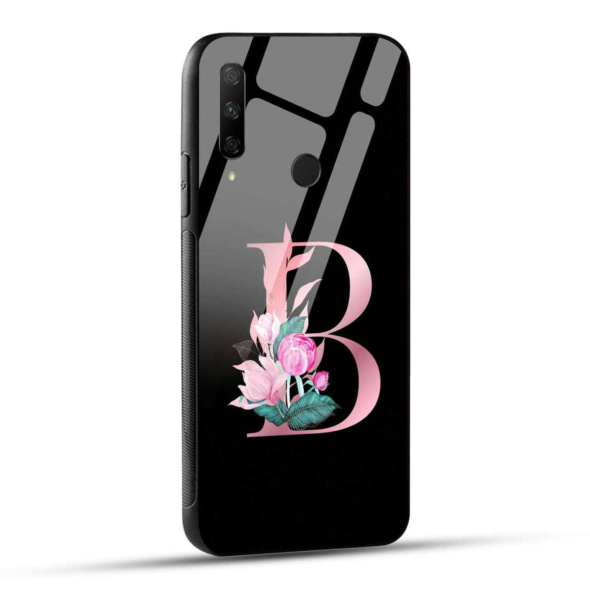 HONOR 9X Back Cover B Alphabet Pink Floral Name Initial Letter Printed Glass Case