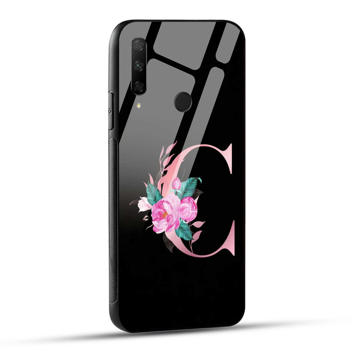 HONOR 9X Back Cover C Alphabet Pink Floral Name Initial Letter Printed Glass Case