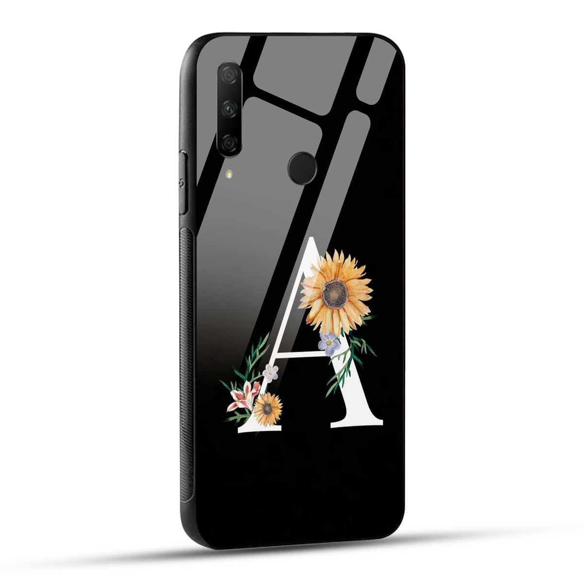 HONOR 9X Back Cover A Alphabet White Floral Name Initial Letter Printed Glass Case