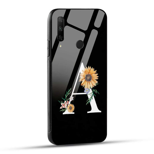 HONOR 9X Back Cover A Alphabet White Floral Name Initial Letter Printed Glass Case
