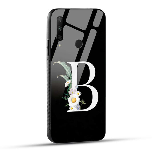 HONOR 9X Back Cover B Alphabet White Floral Name Initial Letter Printed Glass Case