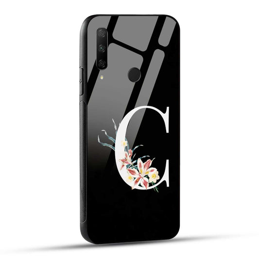 HONOR 9X Back Cover C Alphabet White Floral Name Initial Letter Printed Glass Case