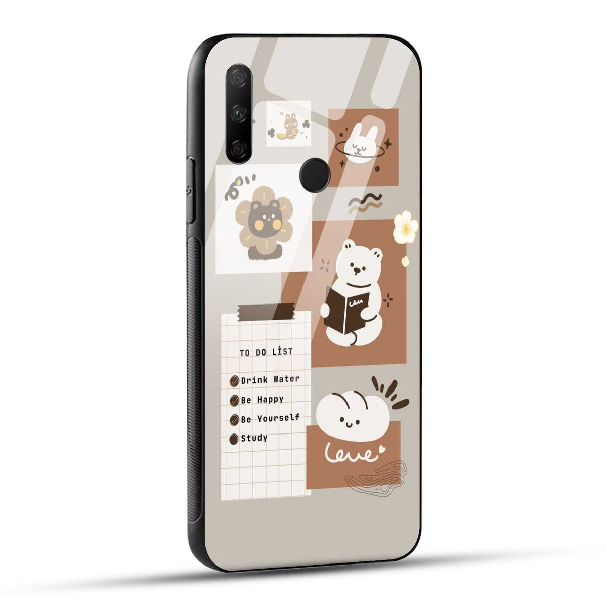 HONOR 9X Back Cover Beige Brown Playful Illustration Printed Glass Case