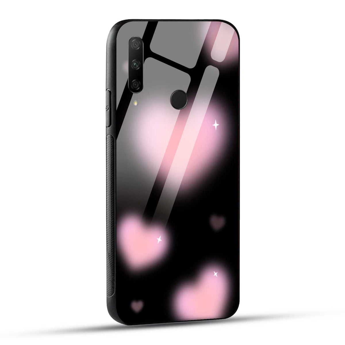 HONOR 9X Back Cover Black And Pink Blurry Heart Printed Glass Case