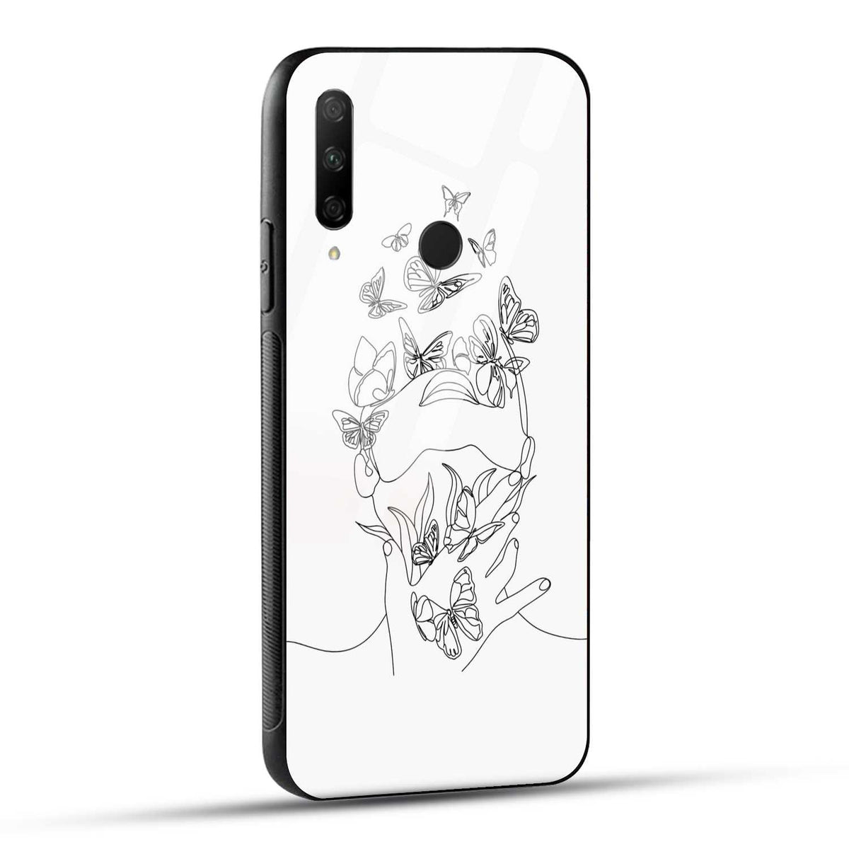 HONOR 9X Back Cover Black Line Art Butterflies Woman Printed Glass Case