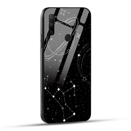 HONOR 9X Back Cover Black Line Illustration Outer Space Printed Glass Case