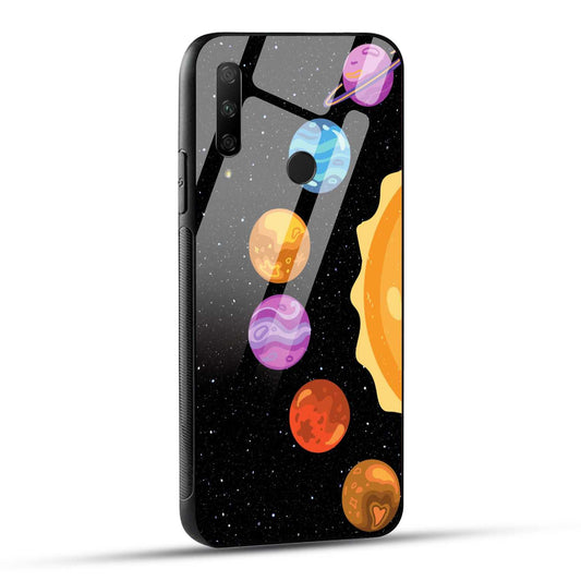 HONOR 9X Back Cover Black Yellow Illustrative Space Planets Printed Glass Case