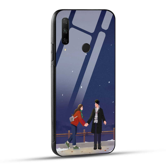 HONOR 9X Back Cover Blue Illustrated Couple And Night Sky Printed Glass Case
