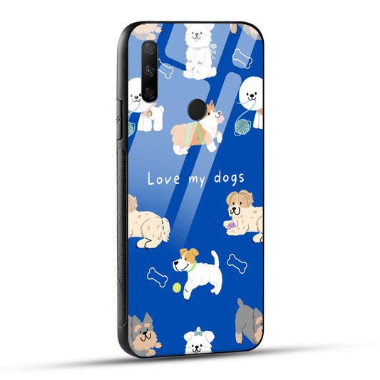 HONOR 9X Back Cover Blue White Dog Printed Glass Case
