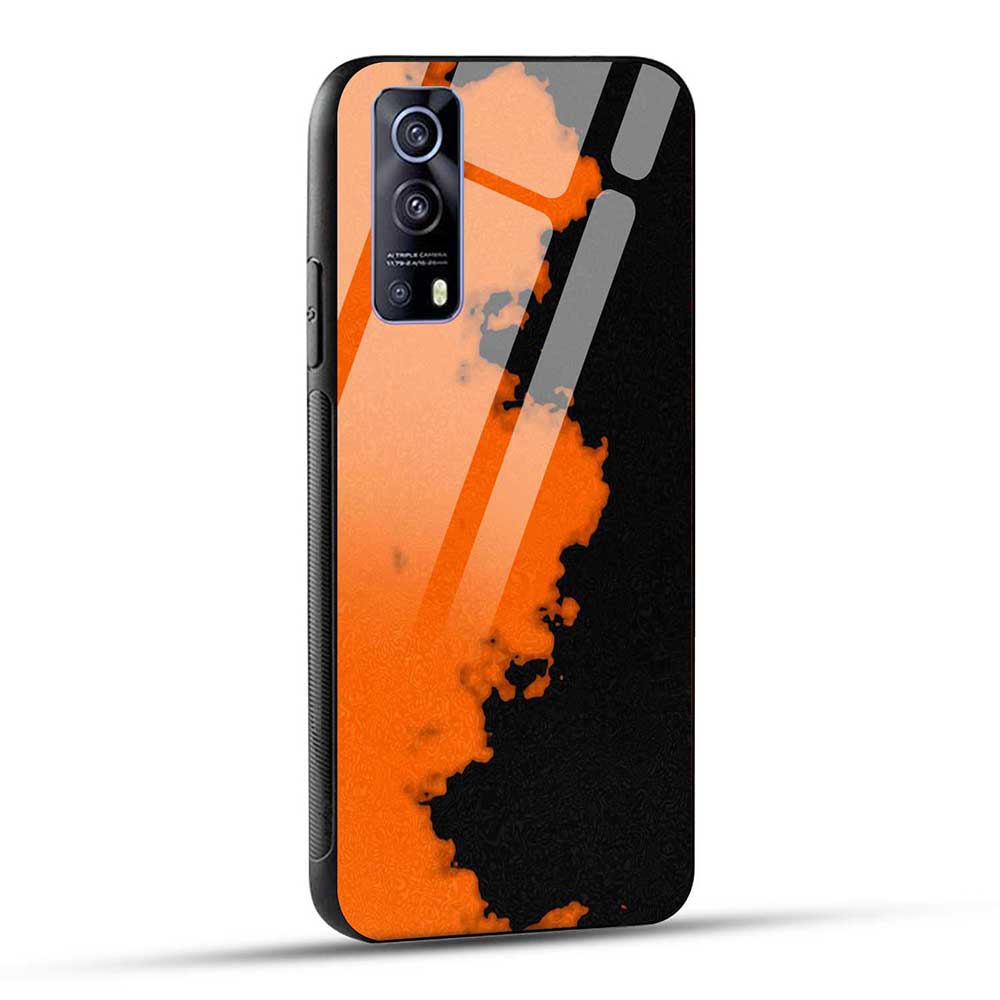 iQOO Z3 5G Back Cover Orange Black Pattern Glass Case