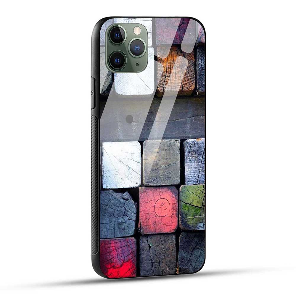 iPhone 11 Pro Max Back Cover Wooden Block Glass Case