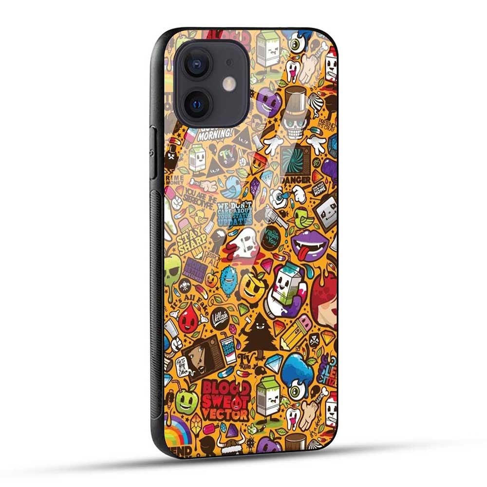 iPhone 12 Back Cover Graffiti Designer Glass Case