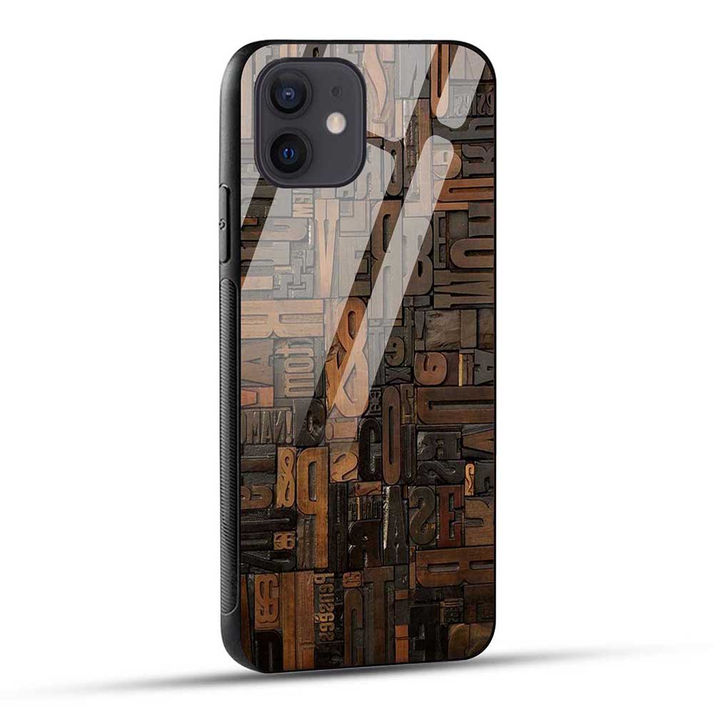 iPhone 12 Back Cover Wooden Letters Glass Case