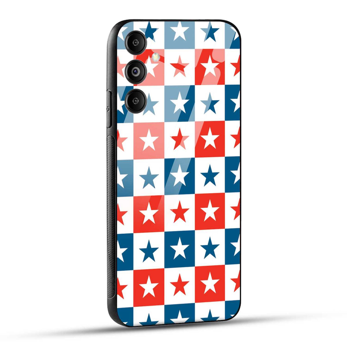 Samsung Galaxy M14 5G Back Cover Blue And Red Star Print Printed Glass Case
