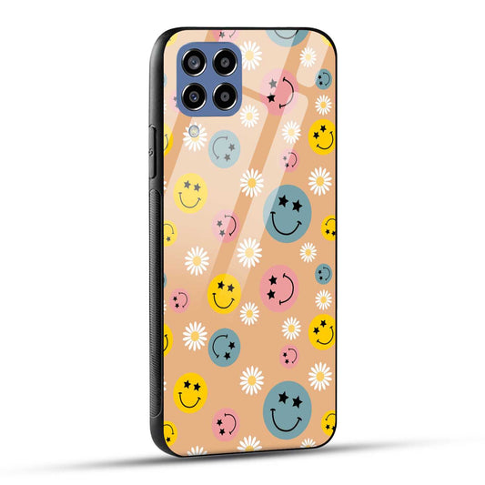 Samsung Galaxy M33 5G Back Cover Smiley And Flowers Printed Glass Case