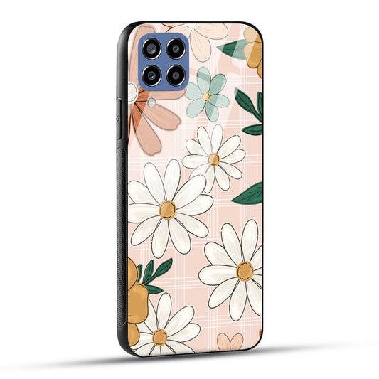 Samsung Galaxy M33 5G Back Cover Retro Flower Art Printed Glass Case