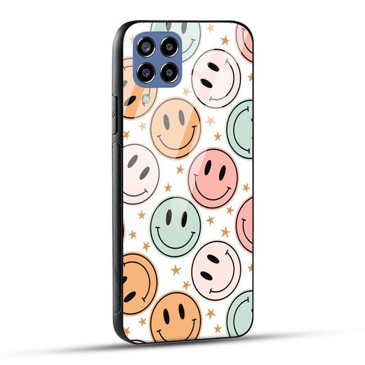 Samsung Galaxy M33 5G Back Cover Smiling Flowers And Stars Printed Glass Case