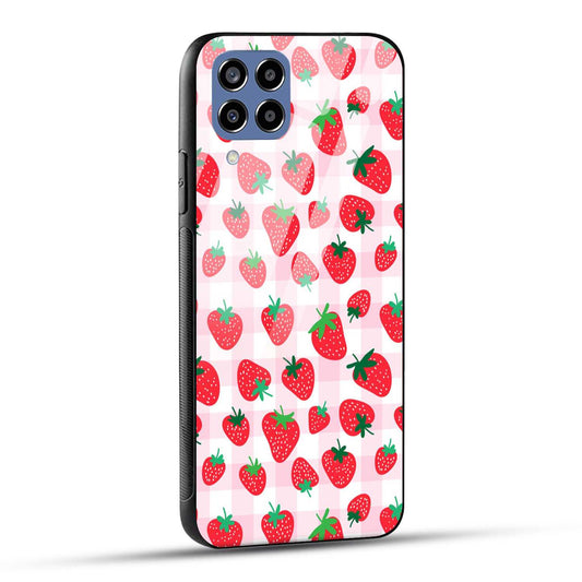 Samsung Galaxy M33 5G Back Cover Doodle Of Strawberries Printed Glass Case