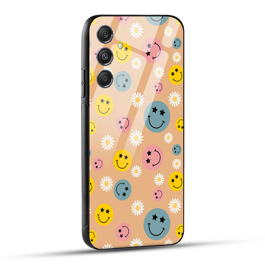 Samsung Galaxy M34 5G Back Cover Smiley And Flowers Printed Glass Case