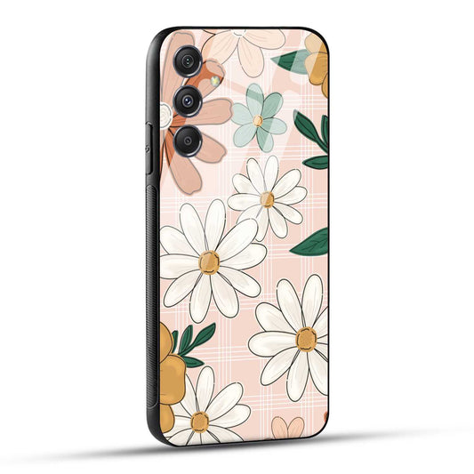 Samsung Galaxy M34 5G Back Cover Retro Flower Art Printed Glass Case