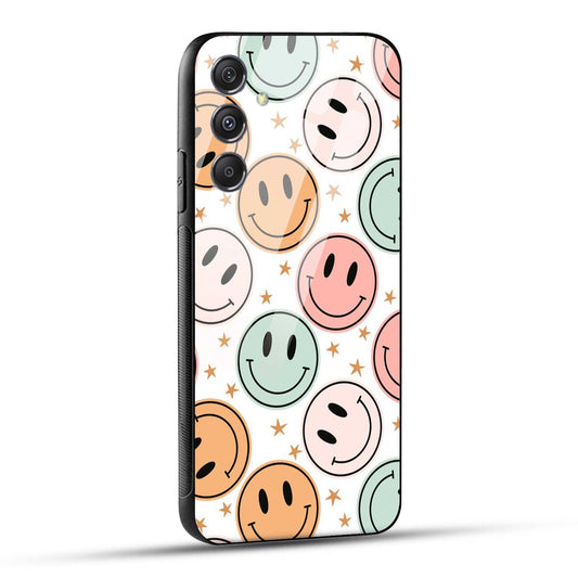 Samsung Galaxy M34 5G Back Cover Smiling Flowers And Stars Printed Glass Case