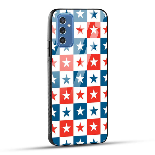Samsung Galaxy M52 5G Back Cover Blue And Red Star Print Printed Glass Case