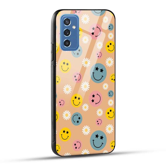 Samsung Galaxy M52 5G Back Cover Smiley And Flowers Printed Glass Case