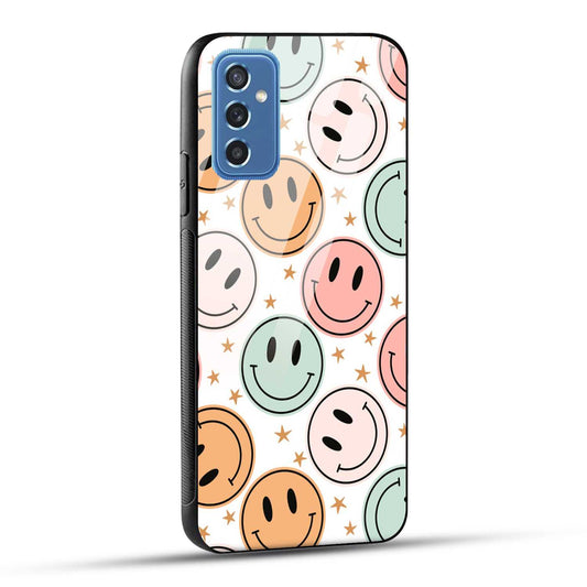 Samsung Galaxy M52 5G Back Cover Smiling Flowers And Stars Printed Glass Case