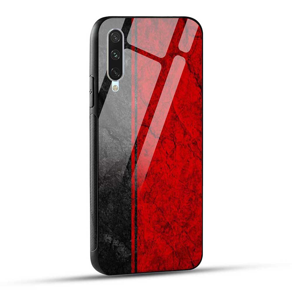 Mi A3 Back Cover Black and Red Glass Case