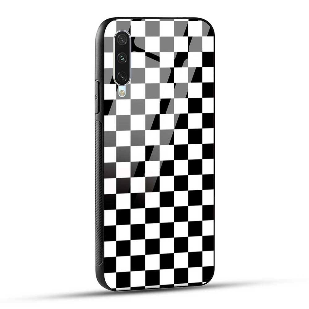 Mi A3 Back Cover Black and White Color Blocks Glass Case