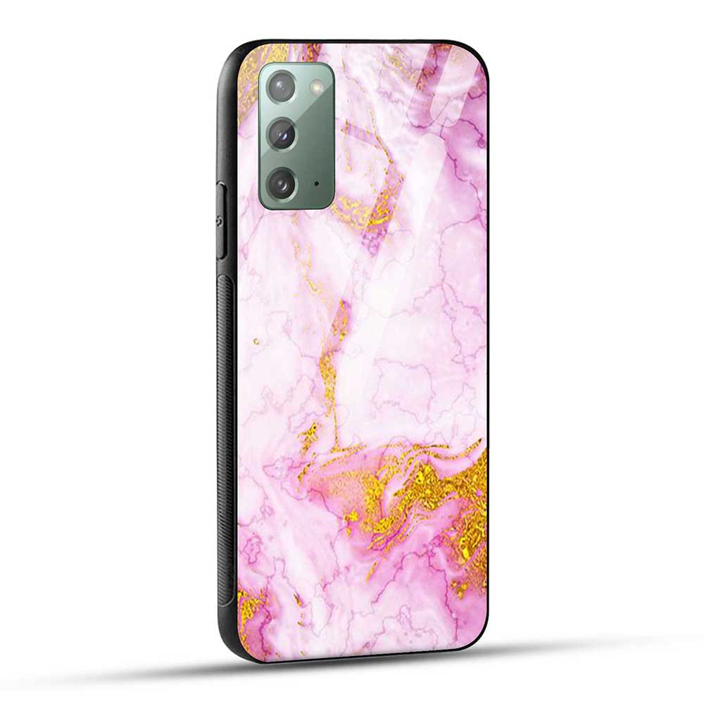 Samsung Galaxy Note 20 Back Cover Golden Pink Marble Glass Case