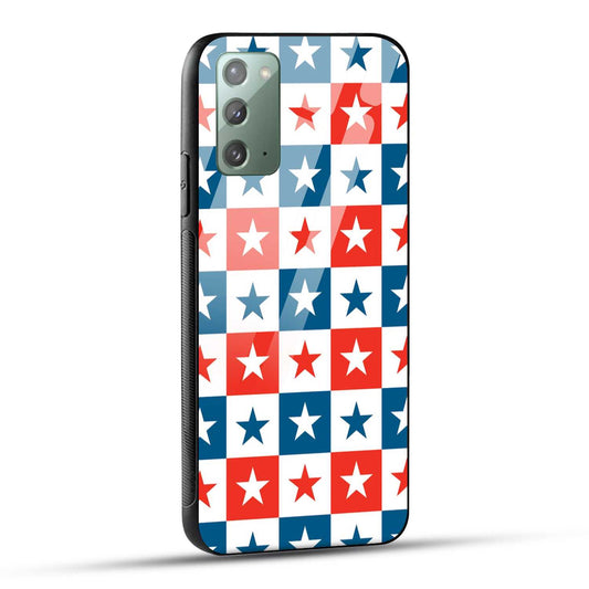 Samsung Galaxy Note 20 Back Cover Blue And Red Star Print Printed Glass Case