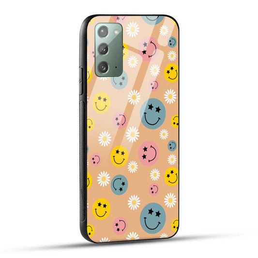 Samsung Galaxy Note 20 Back Cover Smiley And Flowers Printed Glass Case