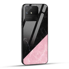 Realme Narzo 50A Back Cover Pink Black Marble Glass Case