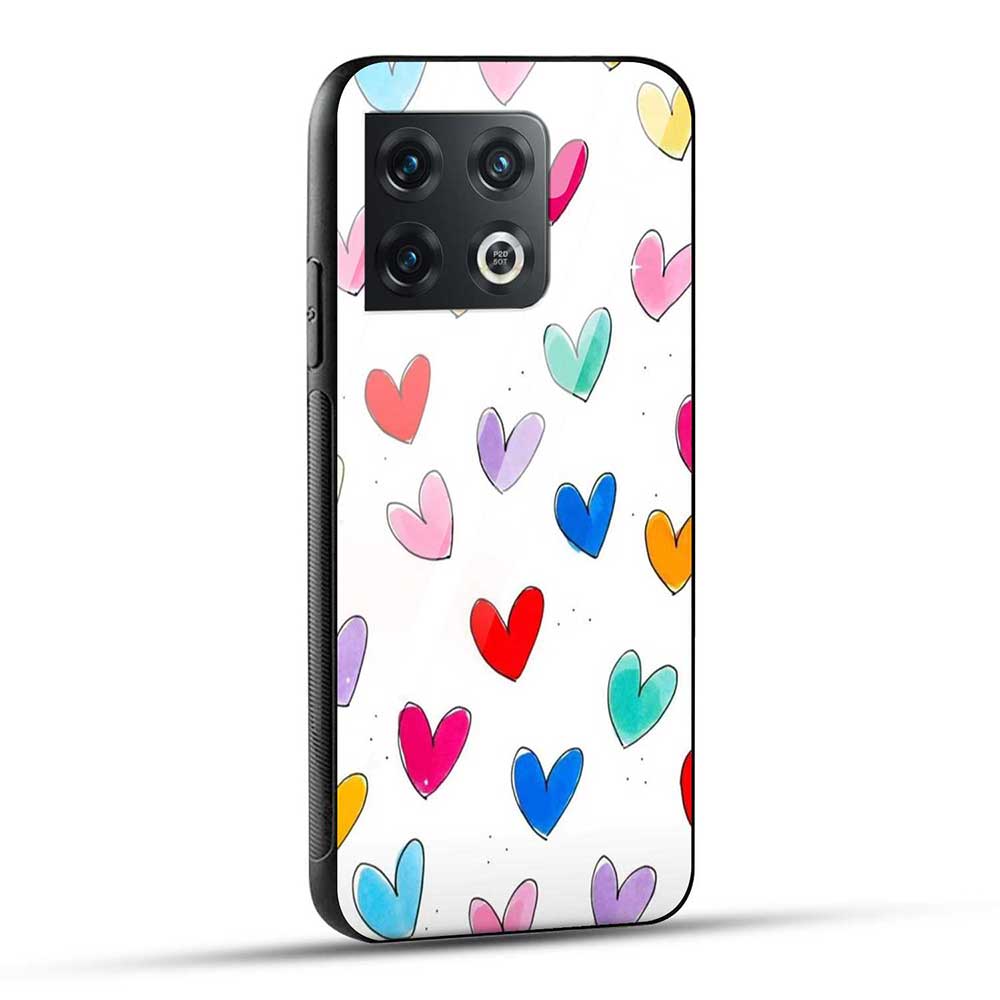 OnePlus 10 Pro 5G Back Cover Multicolor Hearts Glass Case