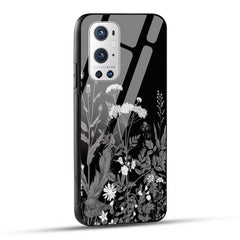 OnePlus 9 Back Cover Black & White Flowers Glass Case
