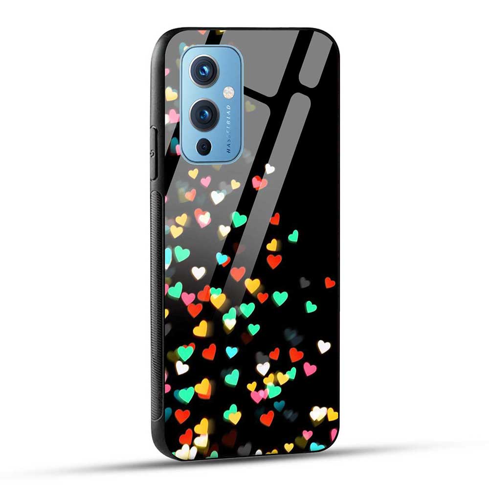 OnePlus 9 Pro Back Cover Colorful Hearts Glass Case