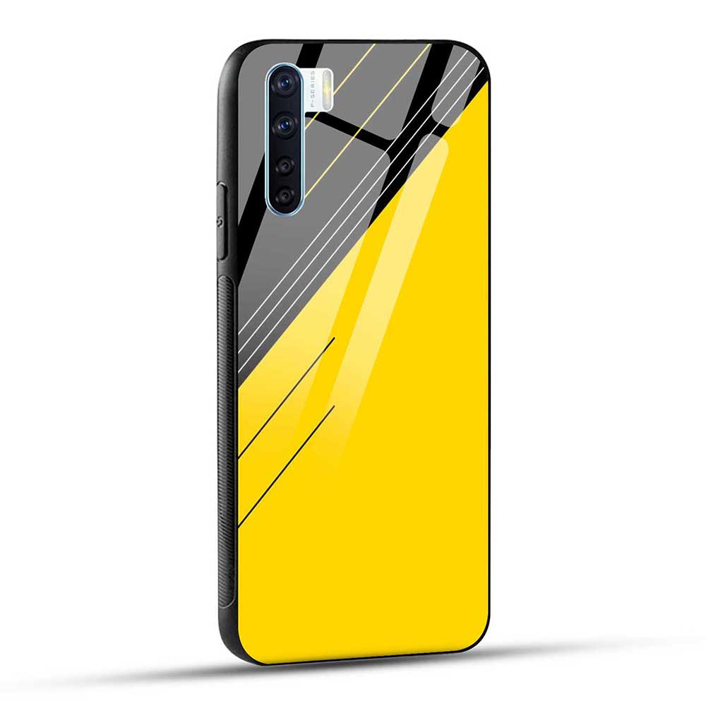 OPPO F15 / Oppo A91 Back Cover Black Yellow Designer Glass Case
