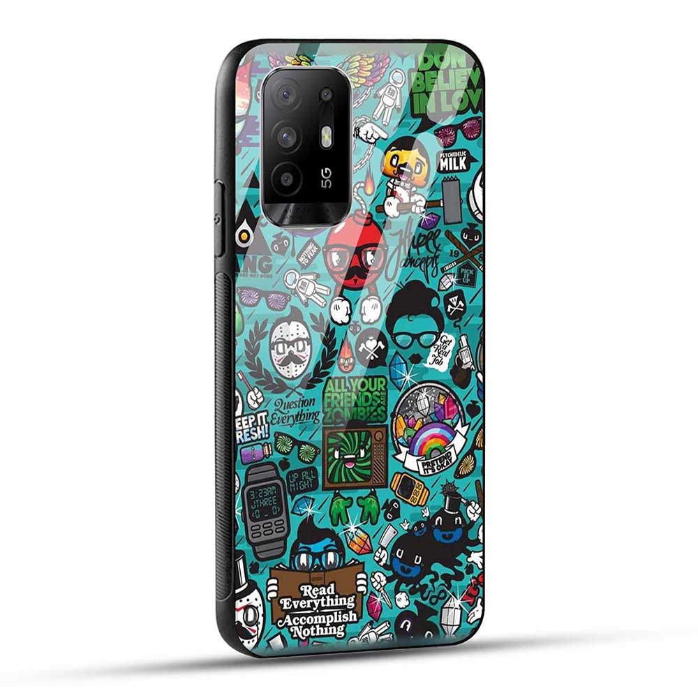 OPPO F19 Pro Plus Back Cover Cool Doodle Art Glass Case